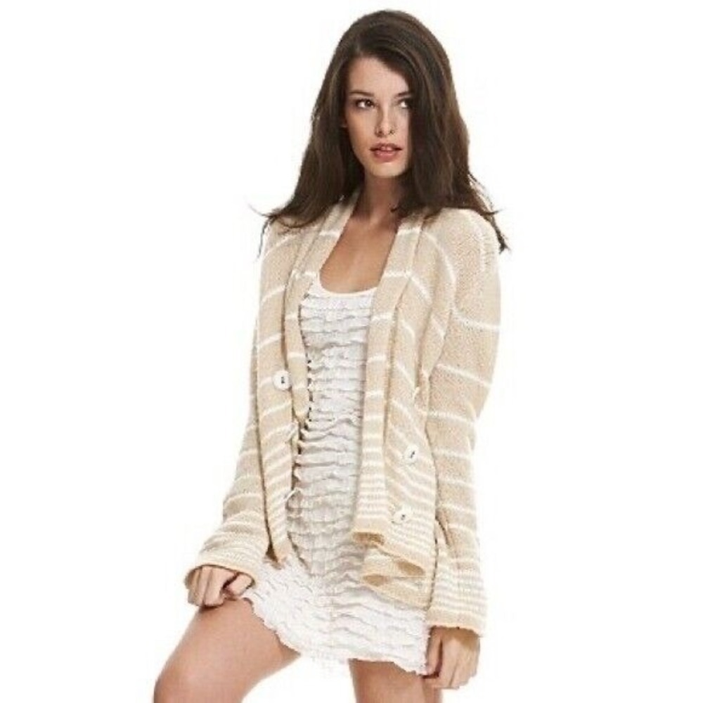 FREE PEOPLE We The Free Trapeze Open Front Cardigan, Cream/White, Wool Blend, L